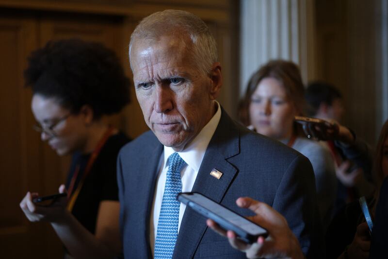 WASHINGTON, DC - JUNE 30: U.S. Sen. Thom Tillis (R-NC) speaks to reporters at the U.S. Capitol Building on June 30, 2025 in Washington, DC. Republican leaders are pushing to get U.S. President Donald Trump's "One, Big, Beautiful Bill," Act through Congress and to his desk before the July 4 Independence Day holiday. Tillis, who is critical of the Senate version of the bill, has announced he will not seek re-election. (Photo by Alex Wong/Getty Images)