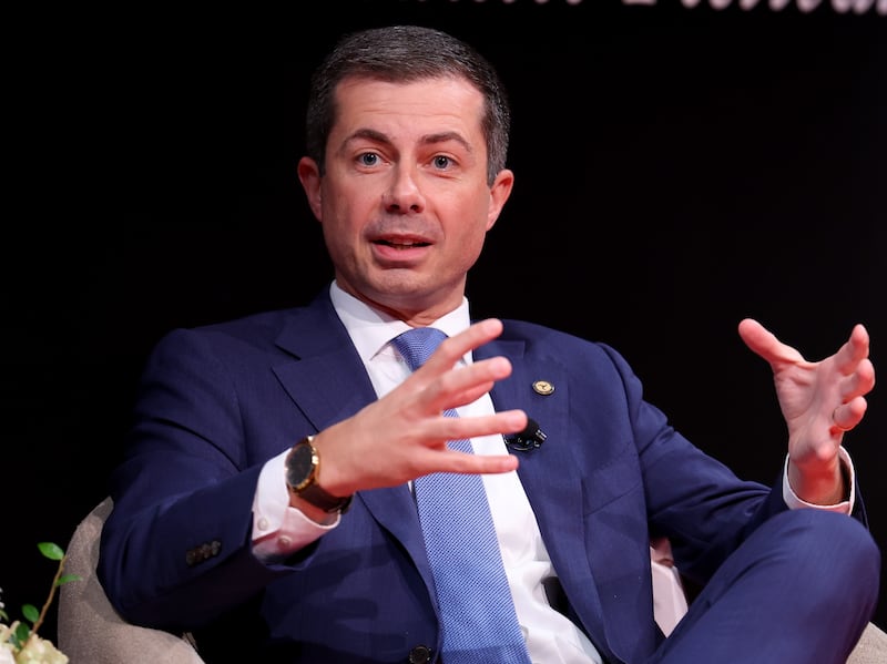 Pete Buttigieg speaks on stage during the "The Future of Mobility" Panel for The Atlantic Festival 2024 on September 19, 2024, in Washington, DC.