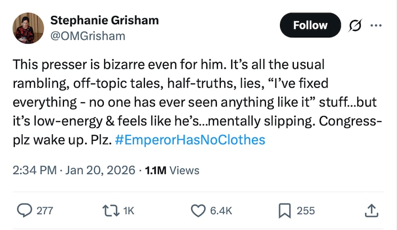 Grisham said Trump's press conference was bizarre—"even for him."