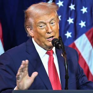 President Donald Trump speaks during the House Republican Party member retreat at the Kennedy Center in Washington, DC, on January 6, 2026.