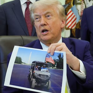 President Donald Trump speaks about the Reflecting Pool during an unrelated event in the Oval Office of the White House on June 04, 2026.