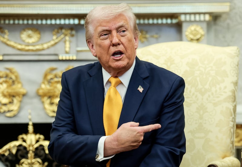 U.S. President Donald Trump speaks during a meeting with Japanese Prime Minister Sanae Takaichi (not pictured) in the Oval Office at the White House in Washington, D.C., U.S., March 19, 2026.