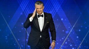 GREENVALE, NEW YORK - NOVEMBER 06: United States Secretary of War Pete Hegseth speaks onstage during the 2025 Fox Nation Patriot Awards at Tilles Center for the Performing Arts on November 06, 2025 in Greenvale, New York. (Photo by Roy Rochlin/Getty Images)