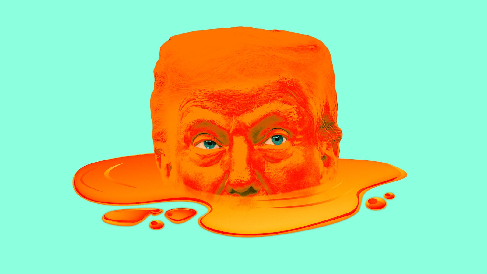 A photo illustration of President Donald Trump melting into an orange puddle.