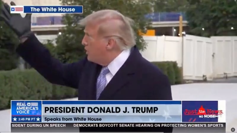 The Real America's Voice audio feed cut out as Trump was talking about the White House.