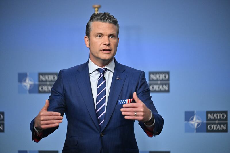 Defense Secretary Pete Hegseth, pictured speaking alongside the NATO Secretary-General Mark Rutte in Brussels, Belgium, on October 15, 2025, wrote on X "All good. Thank God. Continue mission!" following an emergency landing.