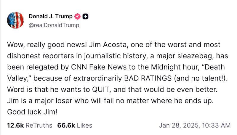 Donald Trump celebrates Jim Acosta's resignation from CNN.