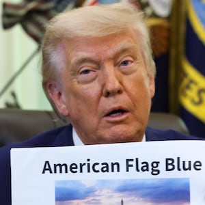 WASHINGTON, DC - JUNE 03: U.S. President Donald Trump displays a rendering of his proposed renovations to the Lincoln Memorial Reflecting Pool during an event in the Oval Office of the White House on June 03, 2026 in Washington, DC. The landmark is being painted as part of President Trump's efforts to repair Washington D.C. in preparation for the Nation's 250th birthday. (Photo by Kevin Dietsch/Getty Images)