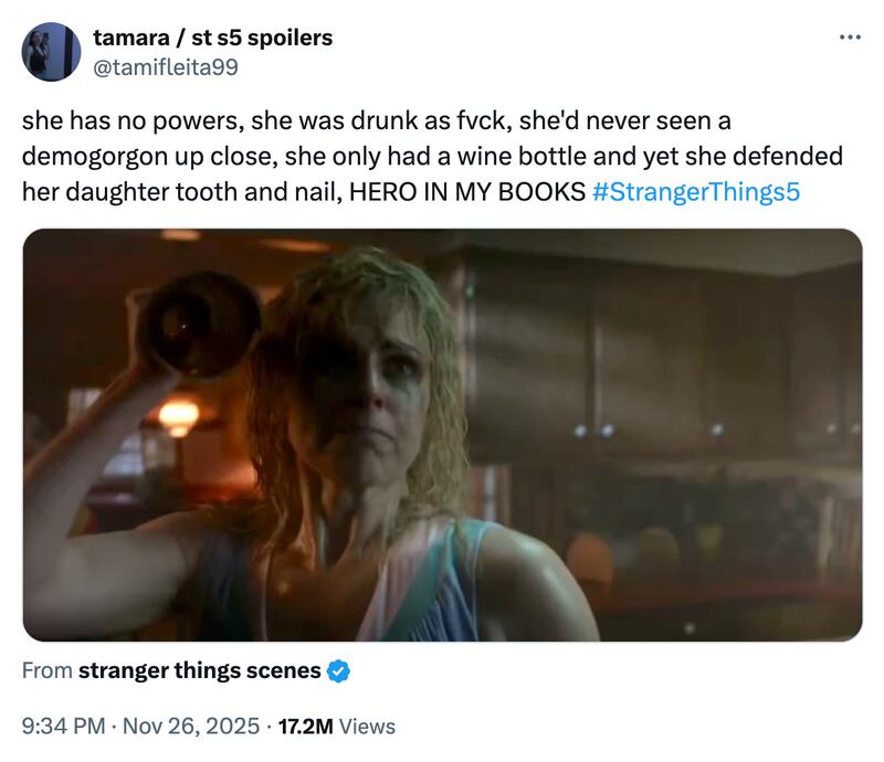 An X post about "Stranger Things"