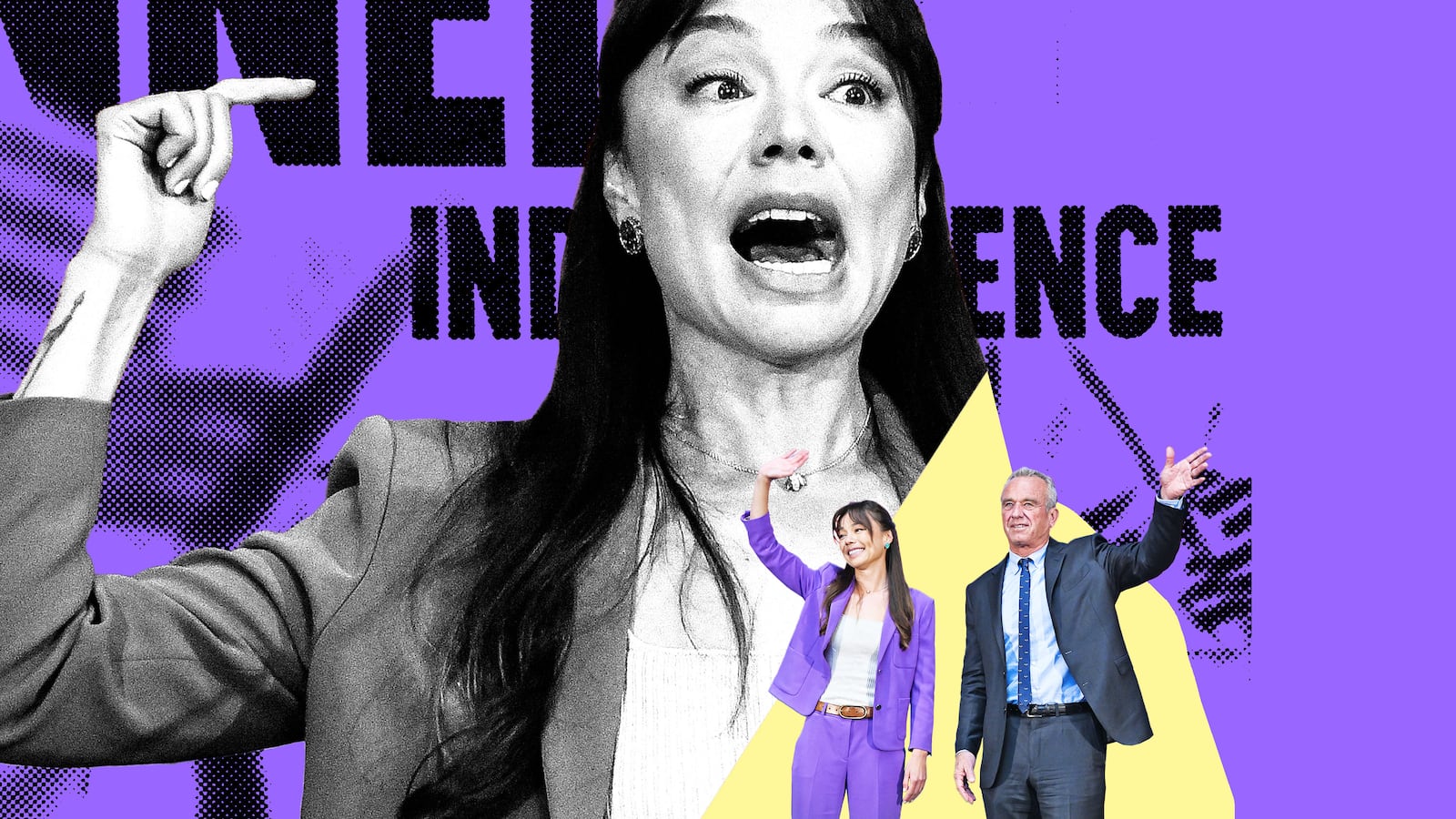 A photo illustration of Nicole Shanahan and Robert F. Kennedy Jr.