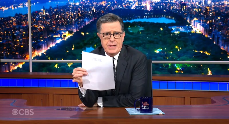 The Late Show with Stephen Colbert, Colbert holding CBS's letter