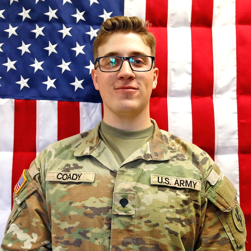 Sgt. Declan J. Coady was killed March 1, 2026, at the Port of Shuaiba, Kuwait during a drone attack.