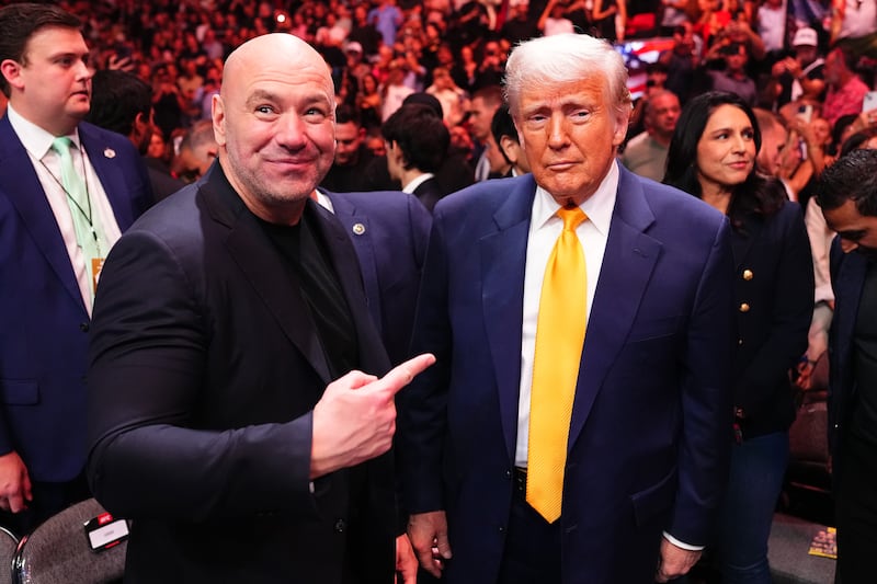 U.S. President Donald Trump attends the UFC 314 event alongside UFC President and CEO Dana White.