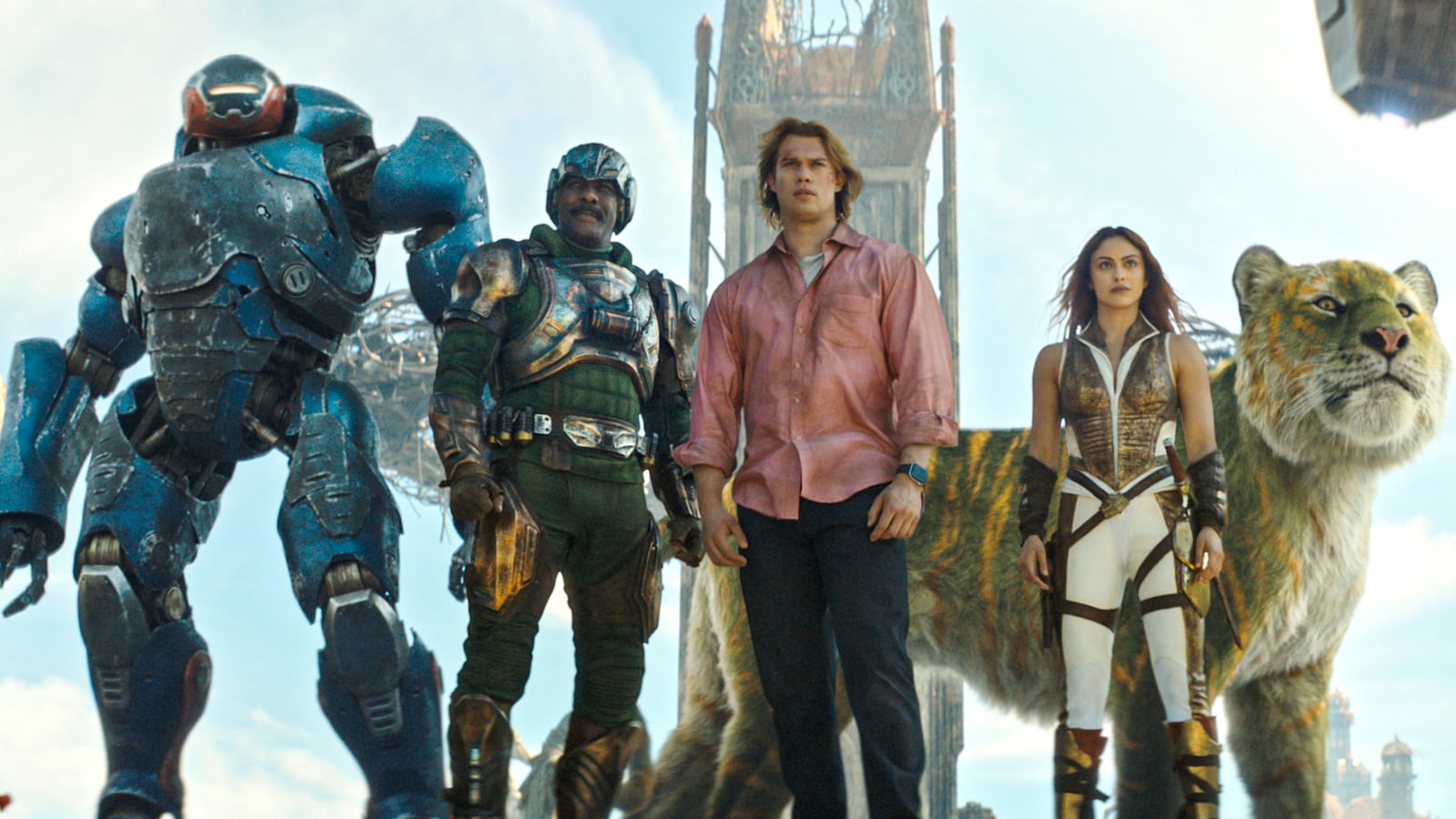 Idris Elba, Nicholas Galitzine and Camila Mendes.