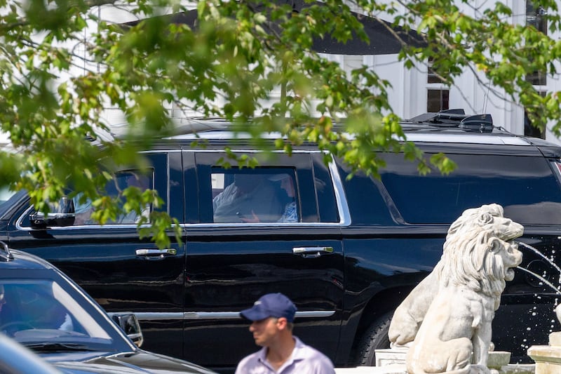 President Donald Trump and Natalie Harp, executive assistant to President Trump, depart Trump National Golf Course on August 30, 2026 in Sterling, Virginia. The president spent the weekend at his golf course.