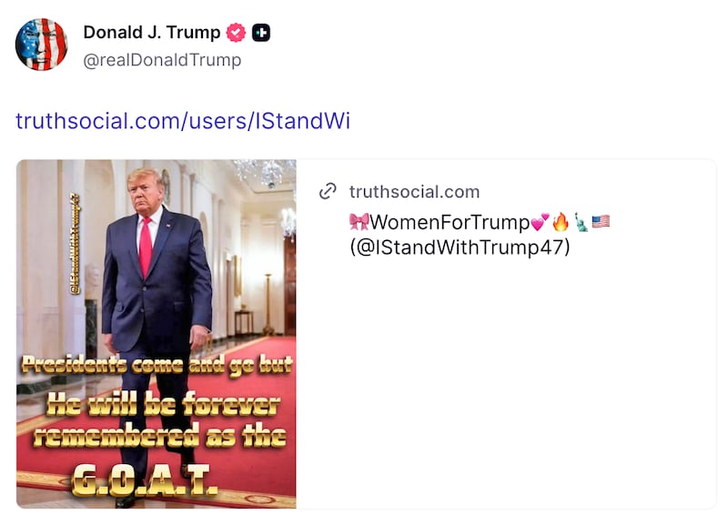 Screenshot of Trump's Truth Social post.
