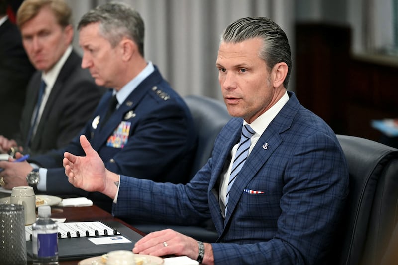 US Defense Secretary Pete Hegseth speaks during a meeting at the Pentagon.