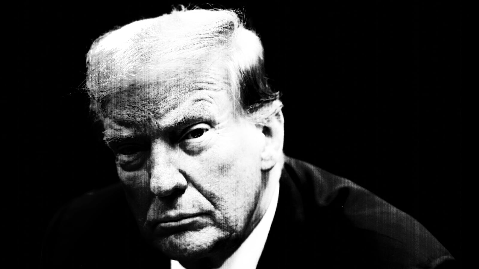 Photo illustration of a black and white Donald Trump.