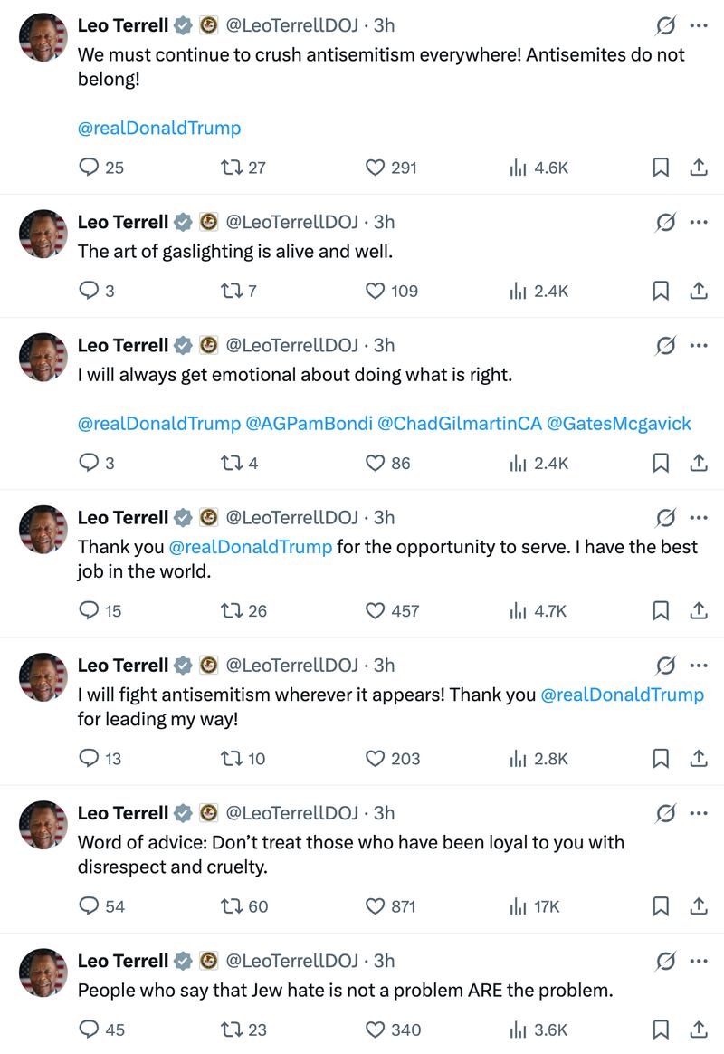 Screengrab of Leo Terrell's posts.