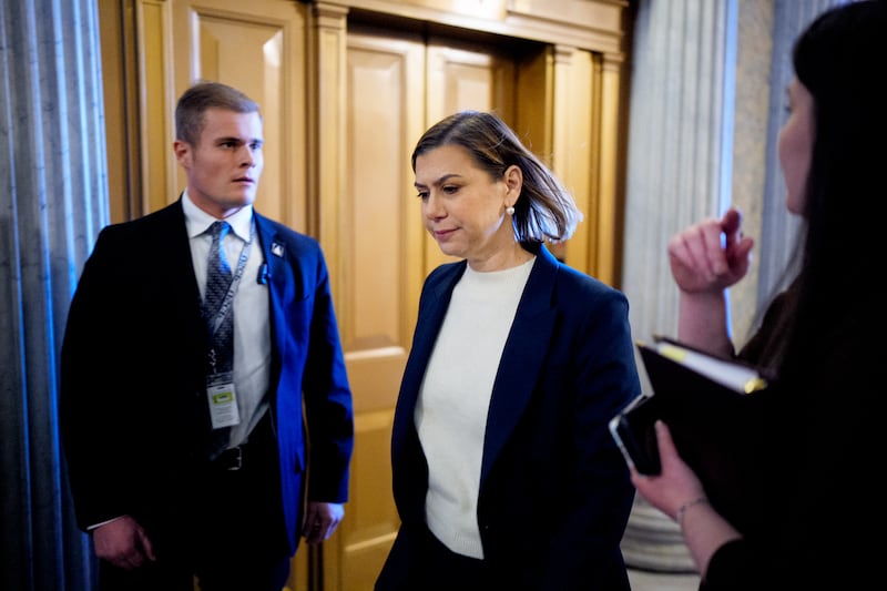 Sen. Elissa Slotkin (D-MI) walks into the Senate Chamber on December 11, 2025 in Washington, DC.
