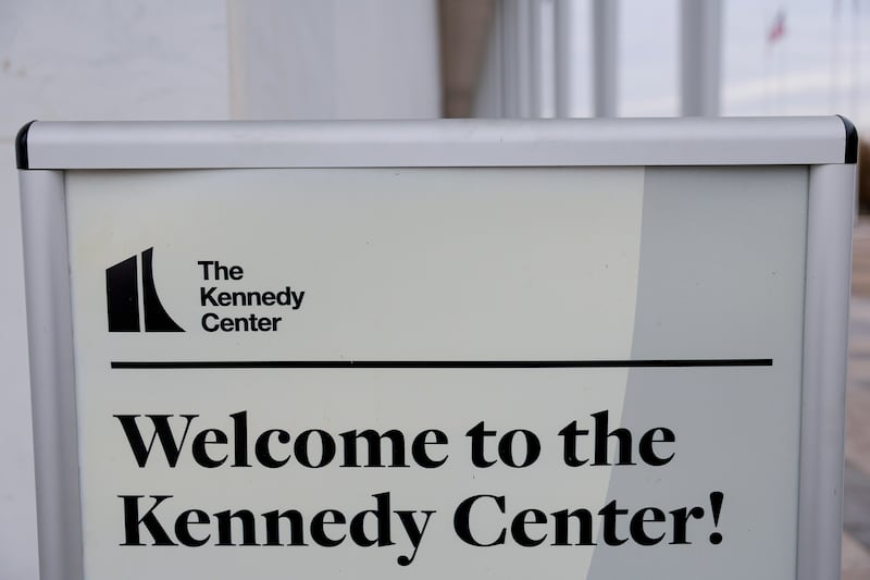 WASHINGTON, DC - DECEMBER 18: A sign outside the John F. Kennedy Memorial Center for the Performing Arts is seen on December 18, 2025 in Washington, DC. U.S. White House Press Secretary Karoline Leavitt announced on X that the Board of the Kennedy Center will rename the building to the "Trump-Kennedy Center." (Photo by Heather Diehl/Getty Images)