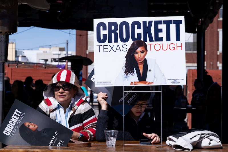 Supporters attend a rally for Rep. Jasmine Crockett with the Texas Organizing Project at the Social Spot in San Antonio, Texas, U.S. February 22, 2026.
