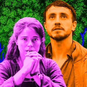 A photo illustration of Paul Mescal and Jessie Buckley in Hamnet.