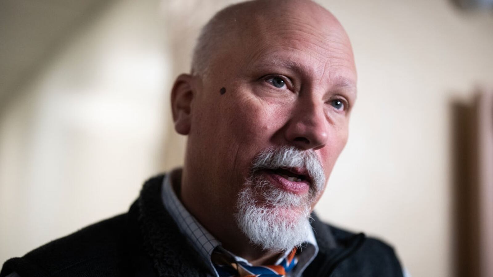 Rep. Chip Roy talks with reporters after a meeting of the House Republican Conference last December.