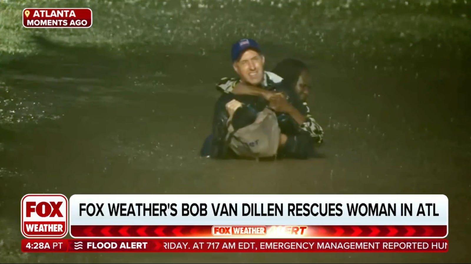FOX Weather’s Bob Van Dillen rescues woman from Atlanta floodwater.