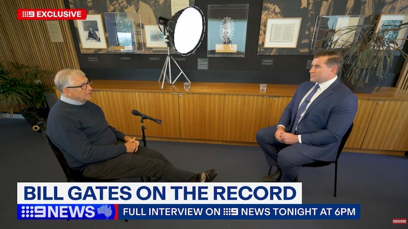 Bill Gates interviewed on Australian TV by reporter Charles Croucher.