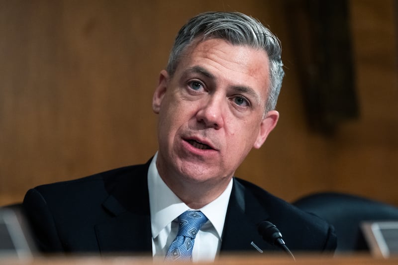 Sen. Jim Banks, R-Ind during a confirmation hearing in Dirksen building on Tuesday, April 21, 2026.