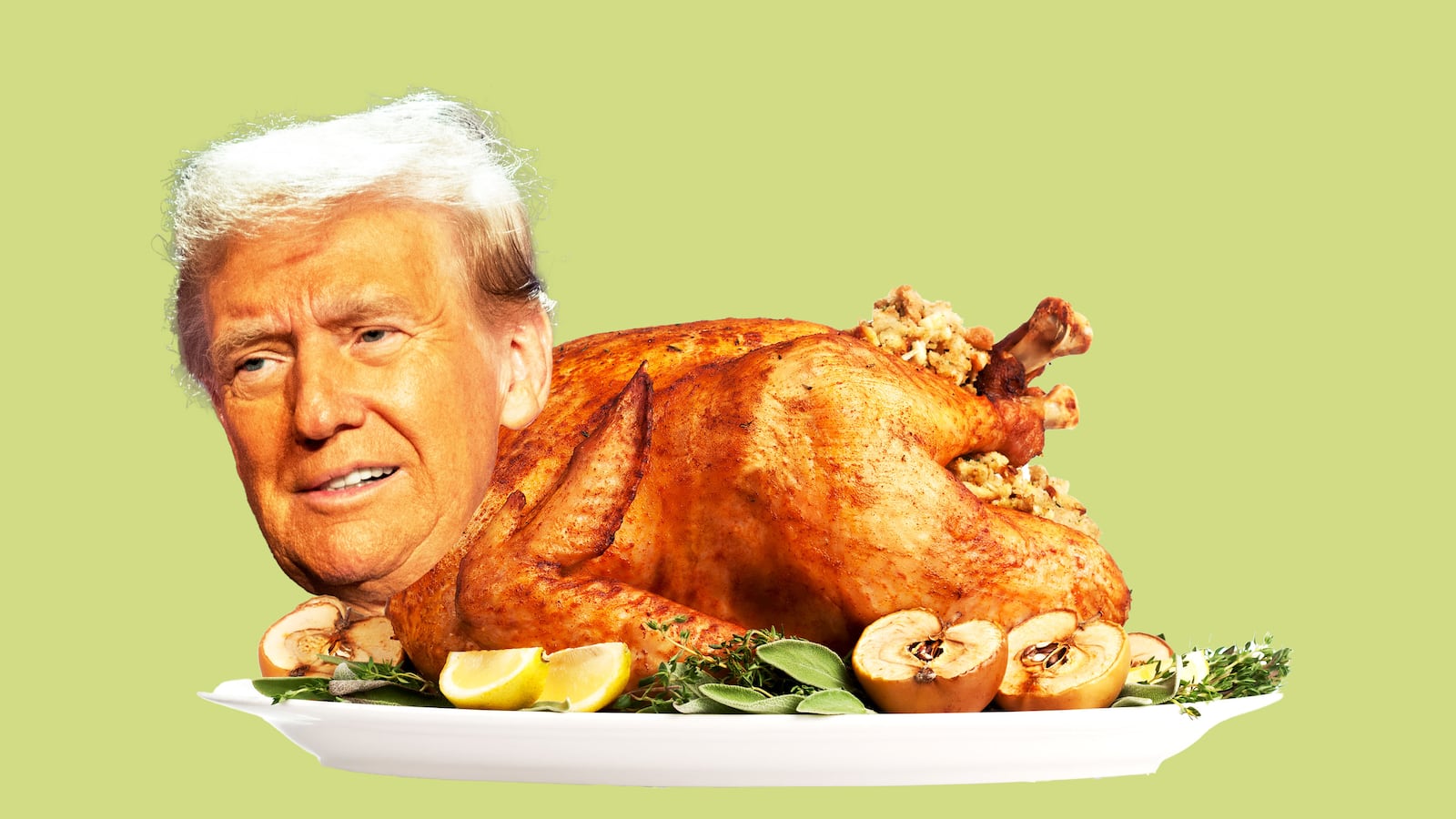 Donald Trump's head on a Thanksgiving turkey