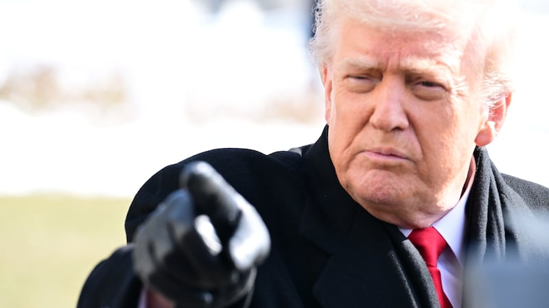 President of the United States Donald J. Trump speaks to reporters prior to departing The White House in Washington, DC, United States on January 27, 2026.