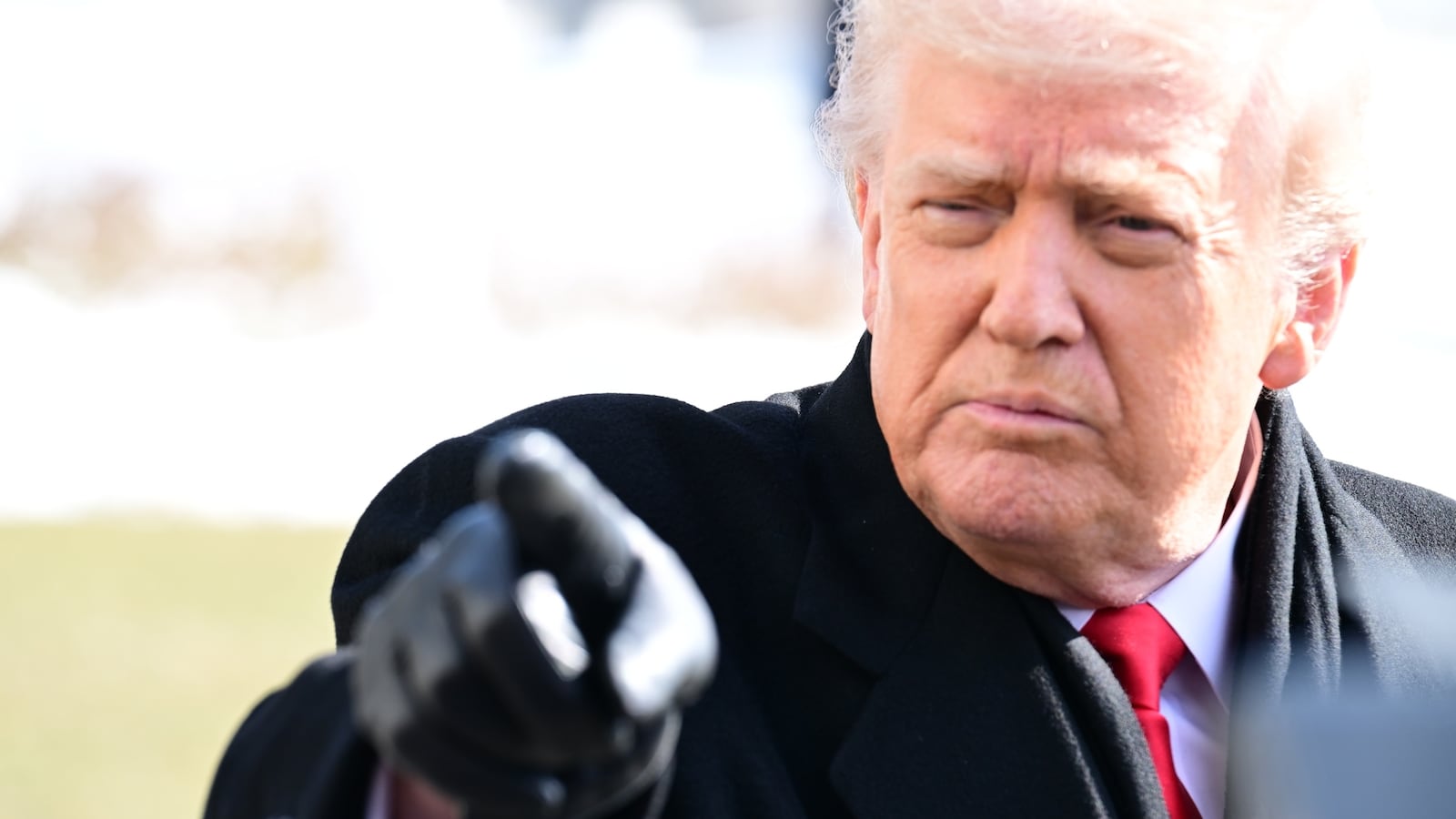 President of the United States Donald J. Trump speaks to reporters prior to departing The White House in Washington, DC, United States on January 27, 2026.
