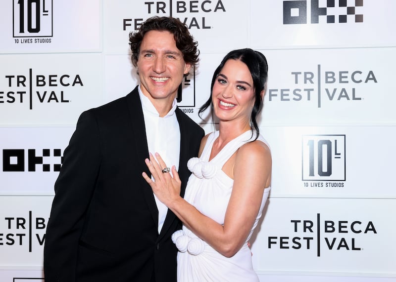 Justin Trudeau and Katy Perry at the Tribeca Festival's World Premiere of "Katy Perry: The Lifetimes Tour - Live from Paris" held at the OKX Theater on June 08, 2026 in New York, New York. (Photo by Stephanie Augello/Variety via Getty Images)