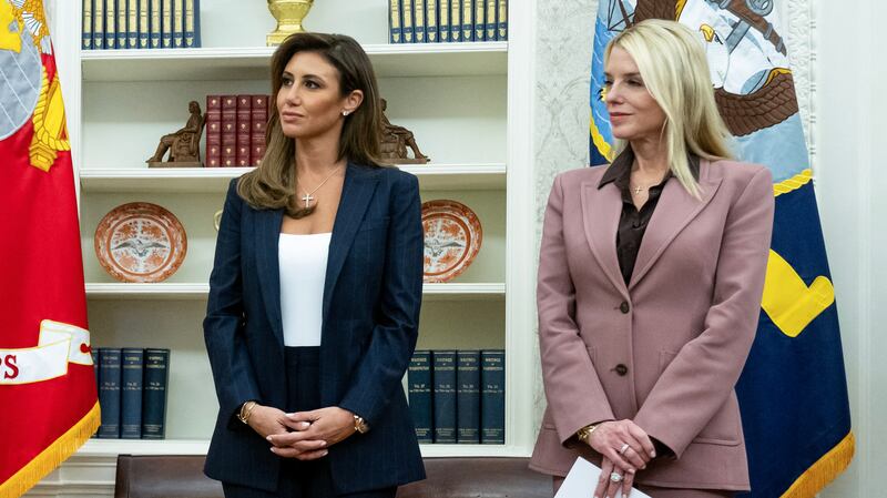President Donald Trump speaks before Attorney General Pam Bondi (R) swears in Alina Habba (C) as interim US Attorney for New Jersey, in the Oval Office of the White House in Washington, DC, on March 28, 2025.
