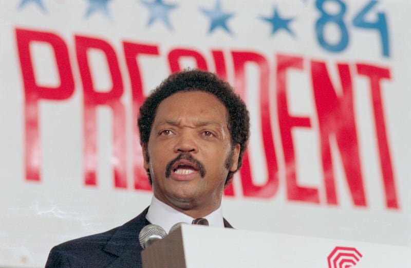 (Original Caption) Washington, DC: Rev. Jesse Jackson announces his candidacy for the Democratic Presidential nomination 11/3. Jackson is the eighth candidate for the Democratic nomination. He said, "I want the Presidency because I want to affirm my belief that leadership is colorless and genderless."