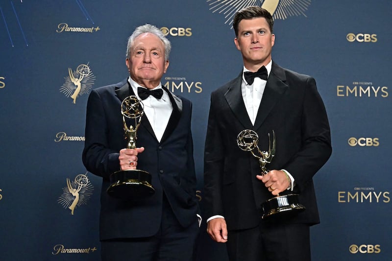 Lorne Michaels and US actor Colin Jost 2025