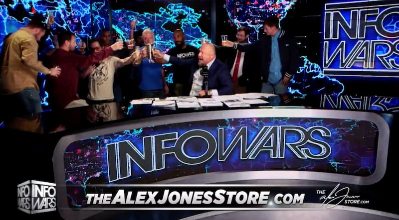 Infowars show toasting.