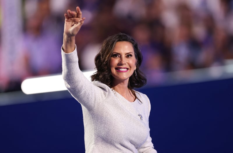 Michigan Governor Gretchen Whitmer waves from the stage on the fourth and last day of the Democratic National Convention (DNC) at the United Center in Chicago, Illinois, on August 22, 2024.