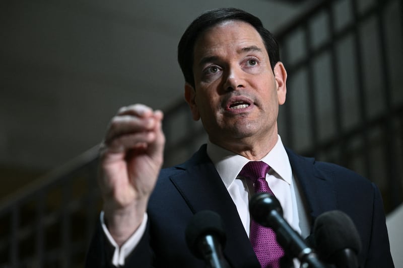 US Secretary of State Marco Rubio addresses the press before briefing House and Senate leaders on US military action in Iran, at the US Capitol in Washington, DC, on March 2, 2026. The United States hit hundreds of targets across Iran, and Israel expanded its bombing to Lebanon on Monday as President Donald Trump vowed to avenge the first US deaths in the war he launched to topple Tehran's ruling clerics. Iranian forces fired missiles and drones across the Middle East, killing people in Israel and the United Arab Emirates, in retaliation for the conflict that began February 28 with the death of Iran's supreme leader, Ayatollah Ali Khamenei. (Photo by Brendan SMIALOWSKI / AFP via Getty Images)