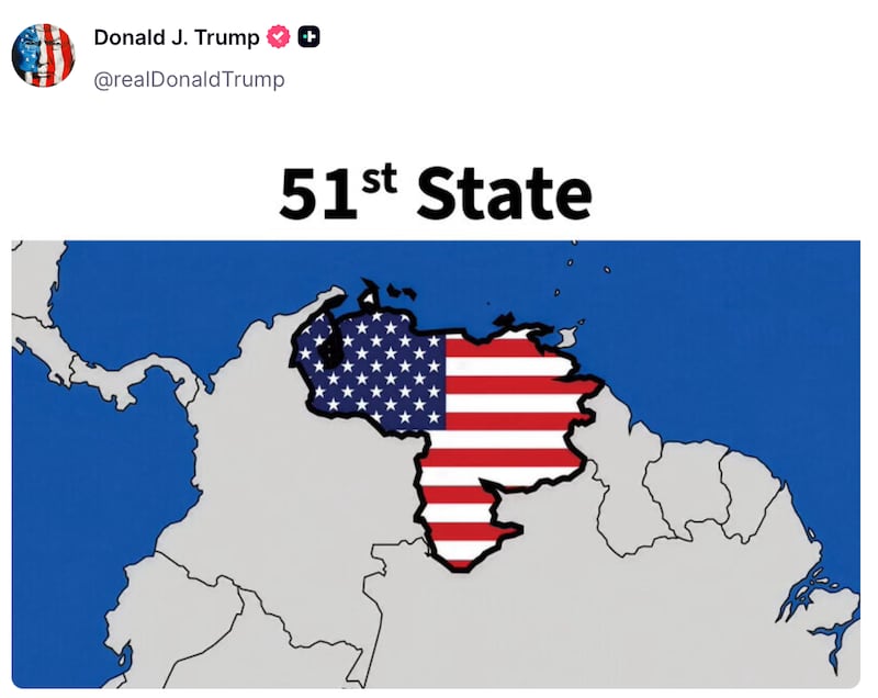 Donald Trump posts a U.S. flag inside Venezuela.