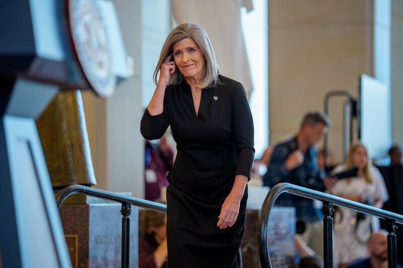 WASHINGTON, DC - JUNE 26: Sen. Joni Ernst (R-IA) speaks during a Congressional Gold Medal ceremony on Capitol Hill on June 26, 2025 in Washington, DC. The Congressional Gold Medal ceremony was held to honor U.S. Army Ranger veterans who served in World War II in recognition of their exceptional service during the war. (Photo by Andrew Harnik/Getty Images)