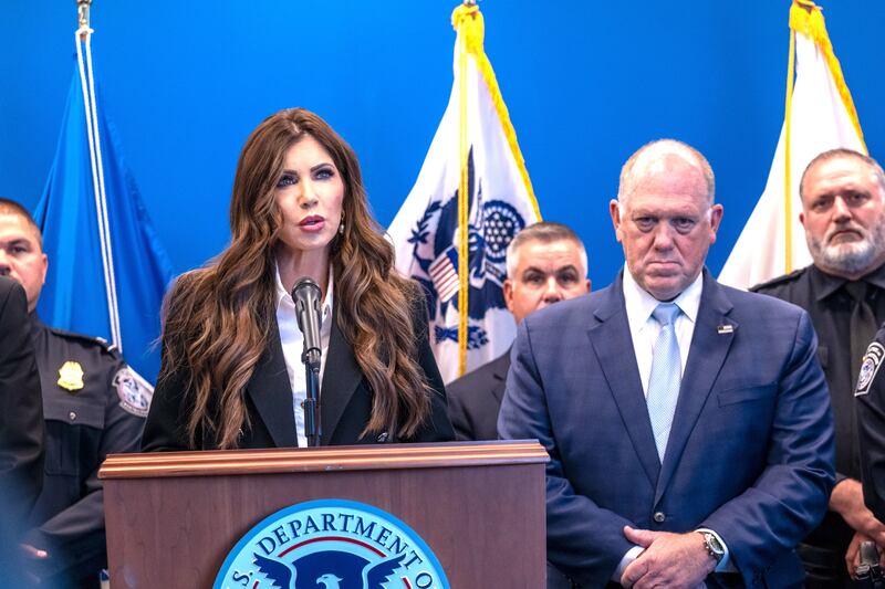 Border czar Tom Homan joins Homeland Security Secretary Kristi Noem at a news conference in New York