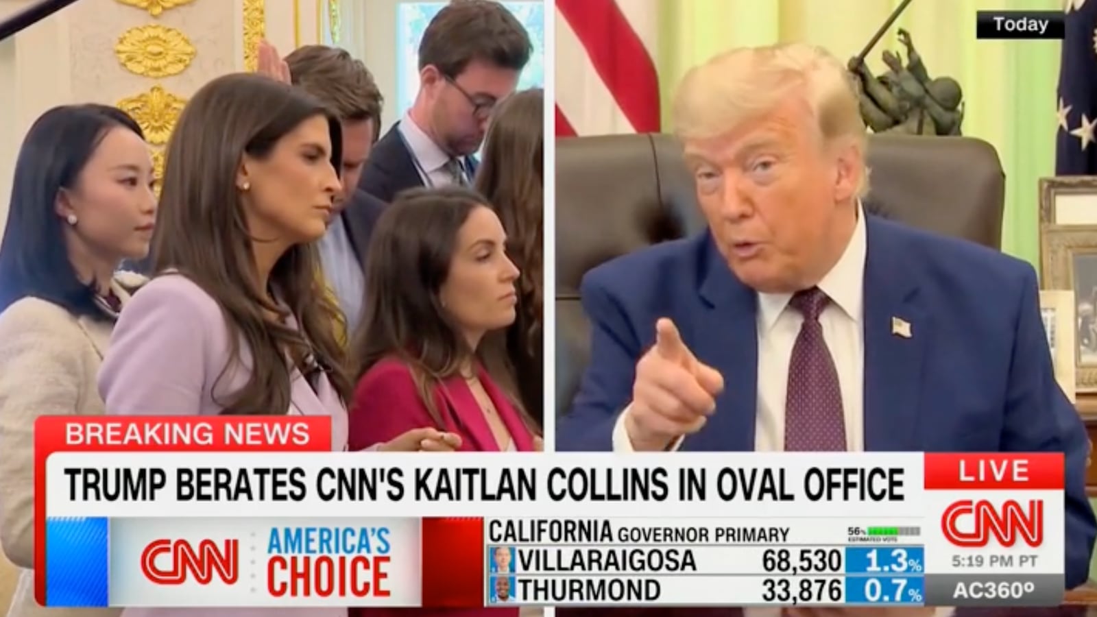 Donald Trump calls out Kaitlan Collins for not smiling.