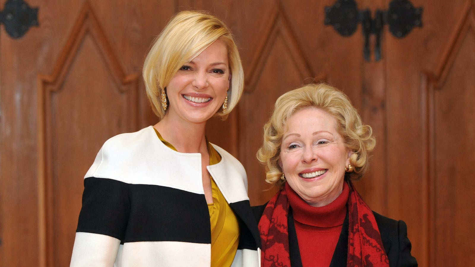 ESSLINGEN, GERMANY - FEBRUARY 03: Actress Katherine Heigl and her mother Nancy after signing the golden book of Esslingen at the townhall on February 03, 2012 in Esslingen, Germany.