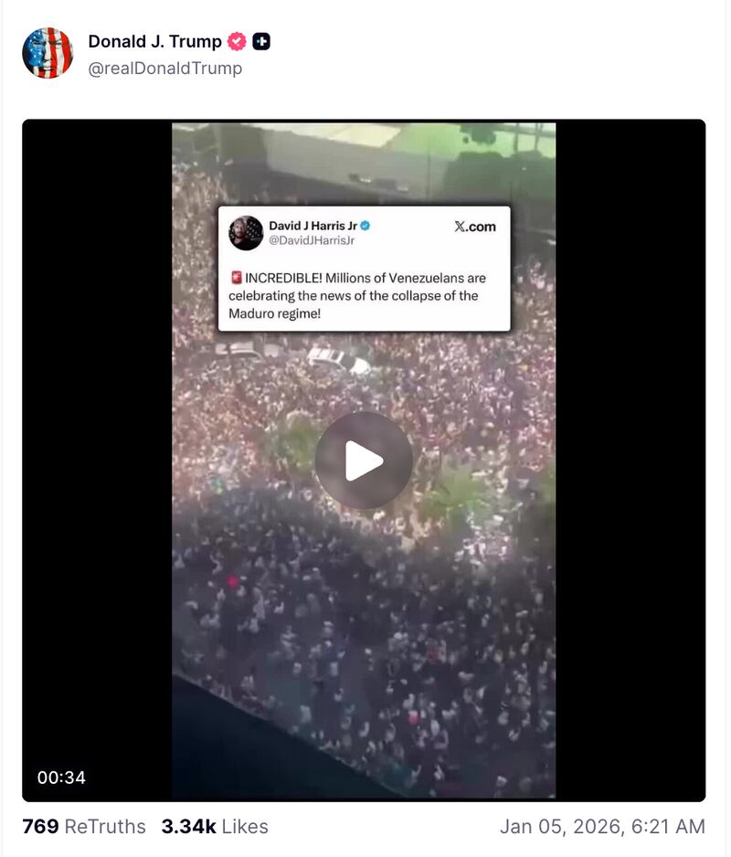 Trump's claims of mass celebration for the rmoval of Nicolas Maduro were actually videos of a 2024 demonstration.