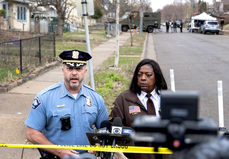 Minneapolis police Chief Brian O'Hara and Hennepin County Sheriff Dawanna Witt