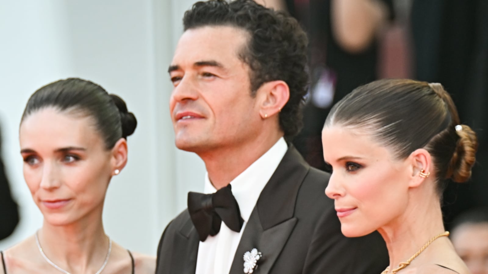 Rooney Mara, Orlando Bloom and Kate Mara at the "Bucking Fastard" premiere at The 83rd Venice International Film Festival on September 03, 2026 in Venice, Italy. (Photo by Michael Buckner/Variety via Getty Images)