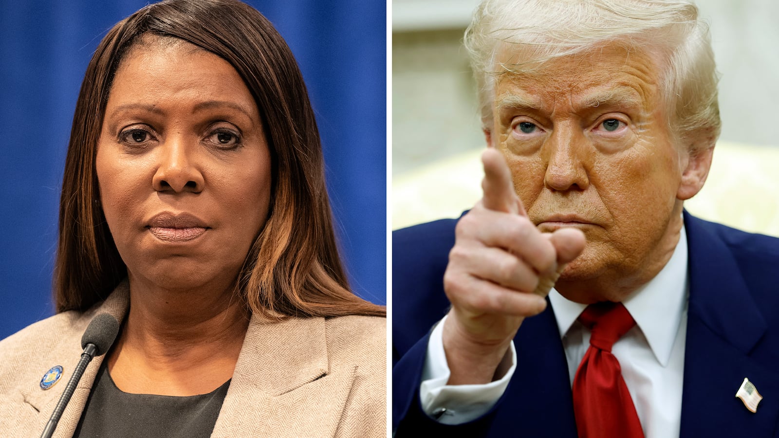 New York Attorney General Letitia James and President Donald Trump.